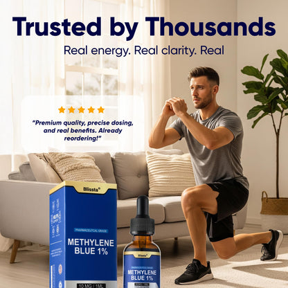 Blissta USP Pharmaceutical Grade Methylene Blue 1% Solution – Third-Party Lab Tested, Formaldehyde-Free, Heavy Metal Free – Nootropic & Cognitive Support – 30ml