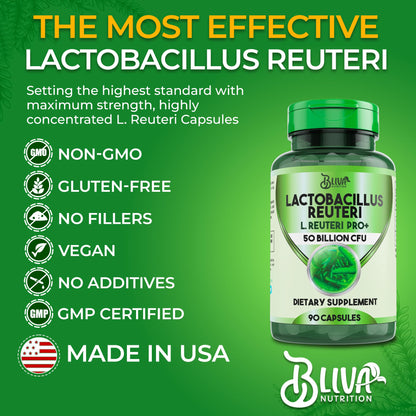 BLIVA Lactobacillus Reuteri Capsules – 50B CFU per Serving, 90 Caps
