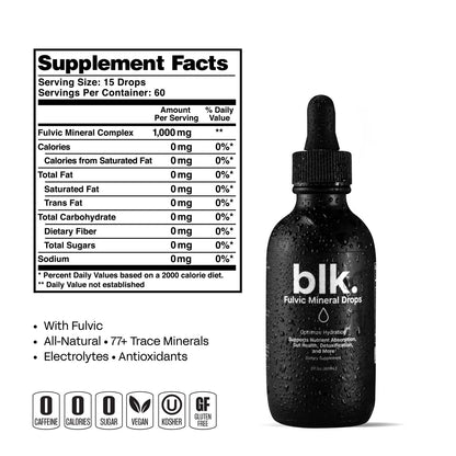 blk. PH 8+ Mineral Alkaline Water Drops – Fulvic, Amino Acids & Electrolytes (2oz)