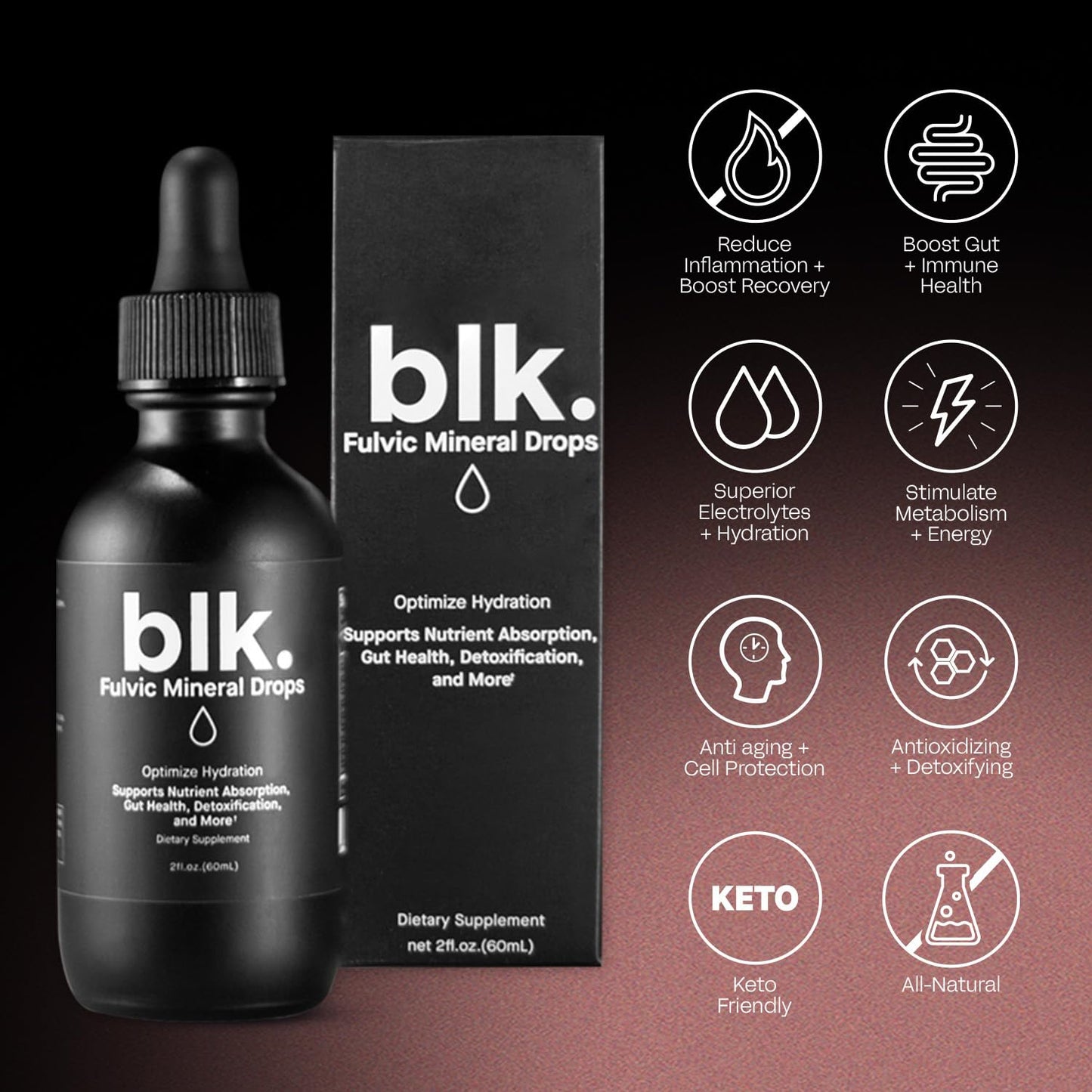 blk. PH 8+ Mineral Alkaline Water Drops – Fulvic, Amino Acids & Electrolytes (2oz)