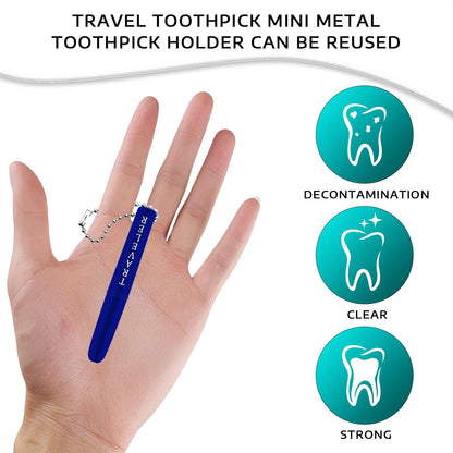 BLMHTWO 2 Pcs Metal Toothpick – Travel Dental Picks with Keychain & Stand Box