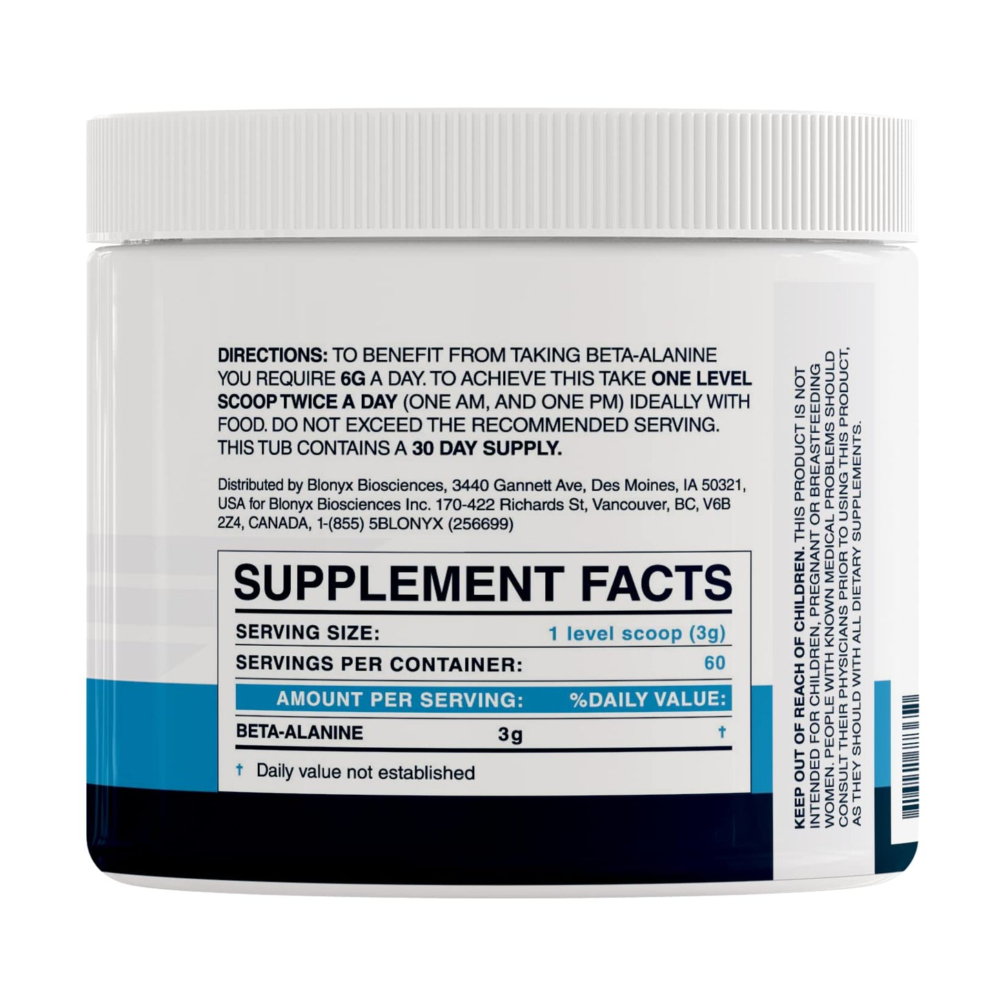 Blonyx Beta-Alanine Supplement – Enhance Muscular Endurance & Work Capacity | 6g Daily Dose
