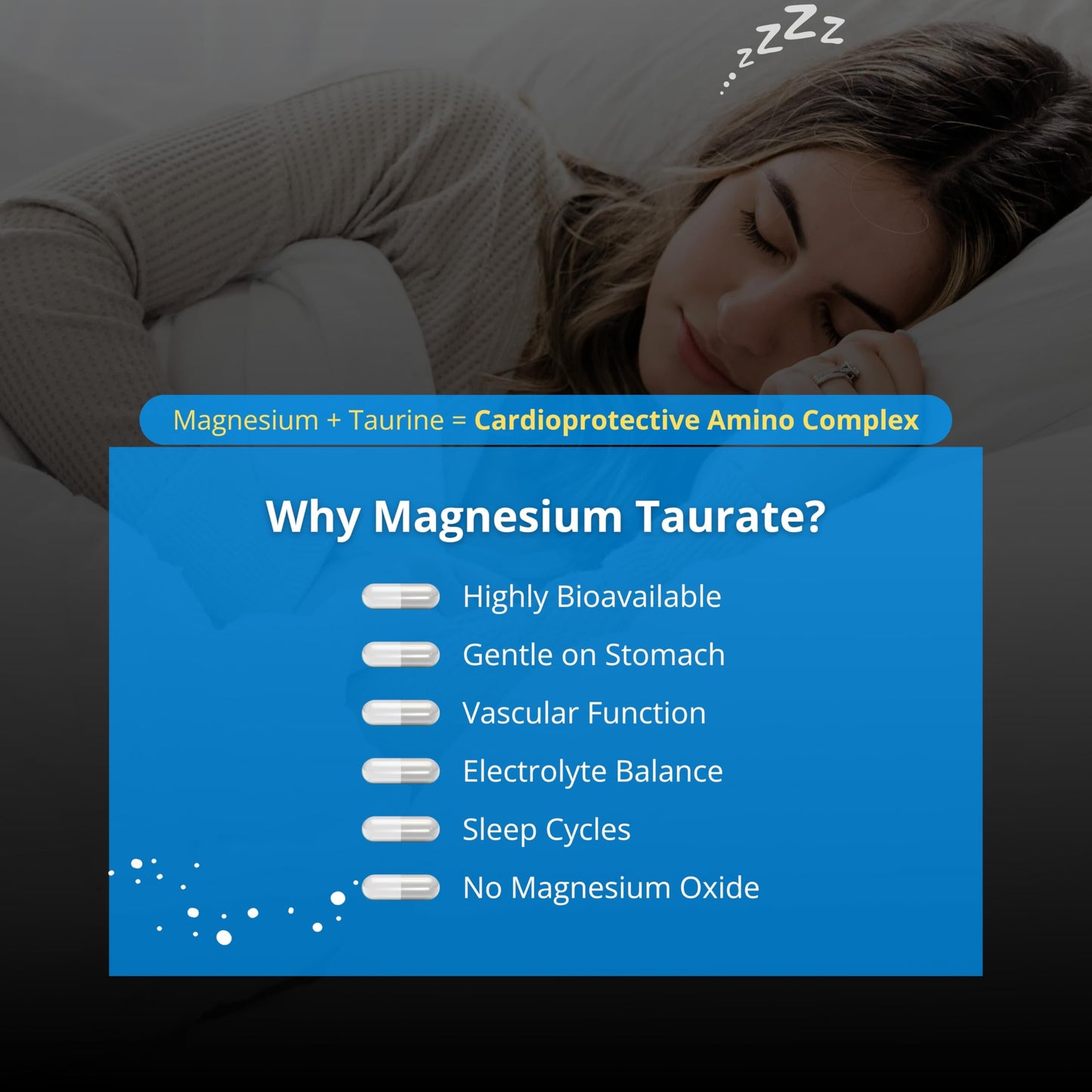 Magnesium Taurate 1500 mg – 90 Capsules | Sleep & Heart Health | 30-Day Supply