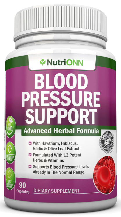 Blood Pressure Support Supplement - 13 Herbs & Vitamins | 90 Day Supply