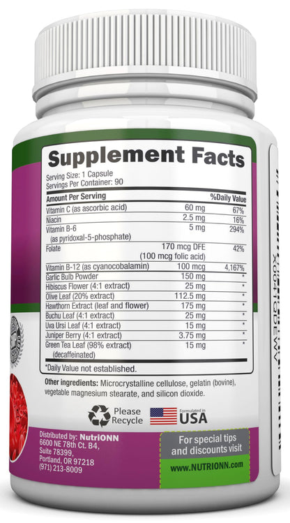 Blood Pressure Support Supplement - 13 Herbs & Vitamins | 90 Day Supply