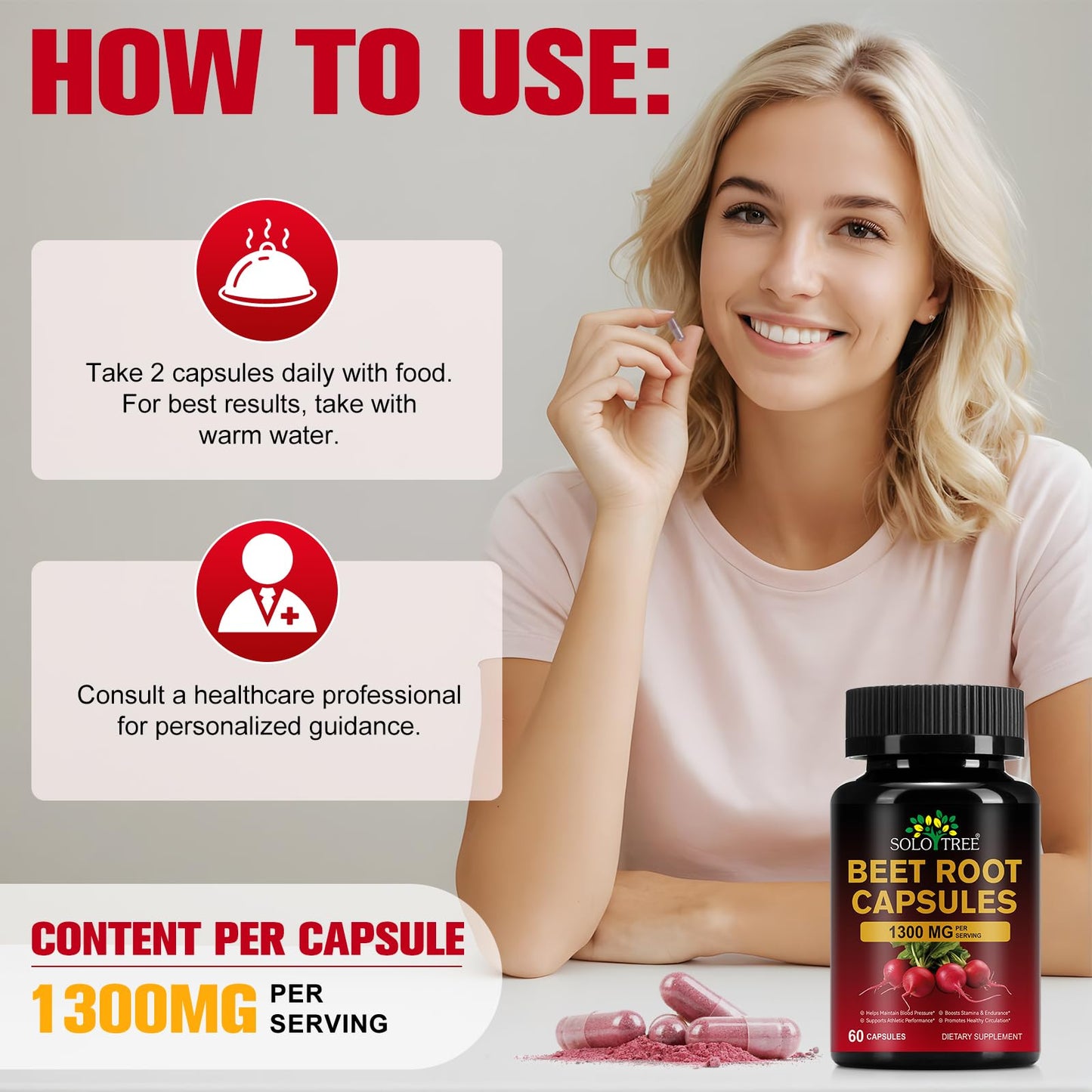 Beet Root Capsules | Beet Root Powder Supplement (60 Capsules) – Non-GMO & Gluten Free