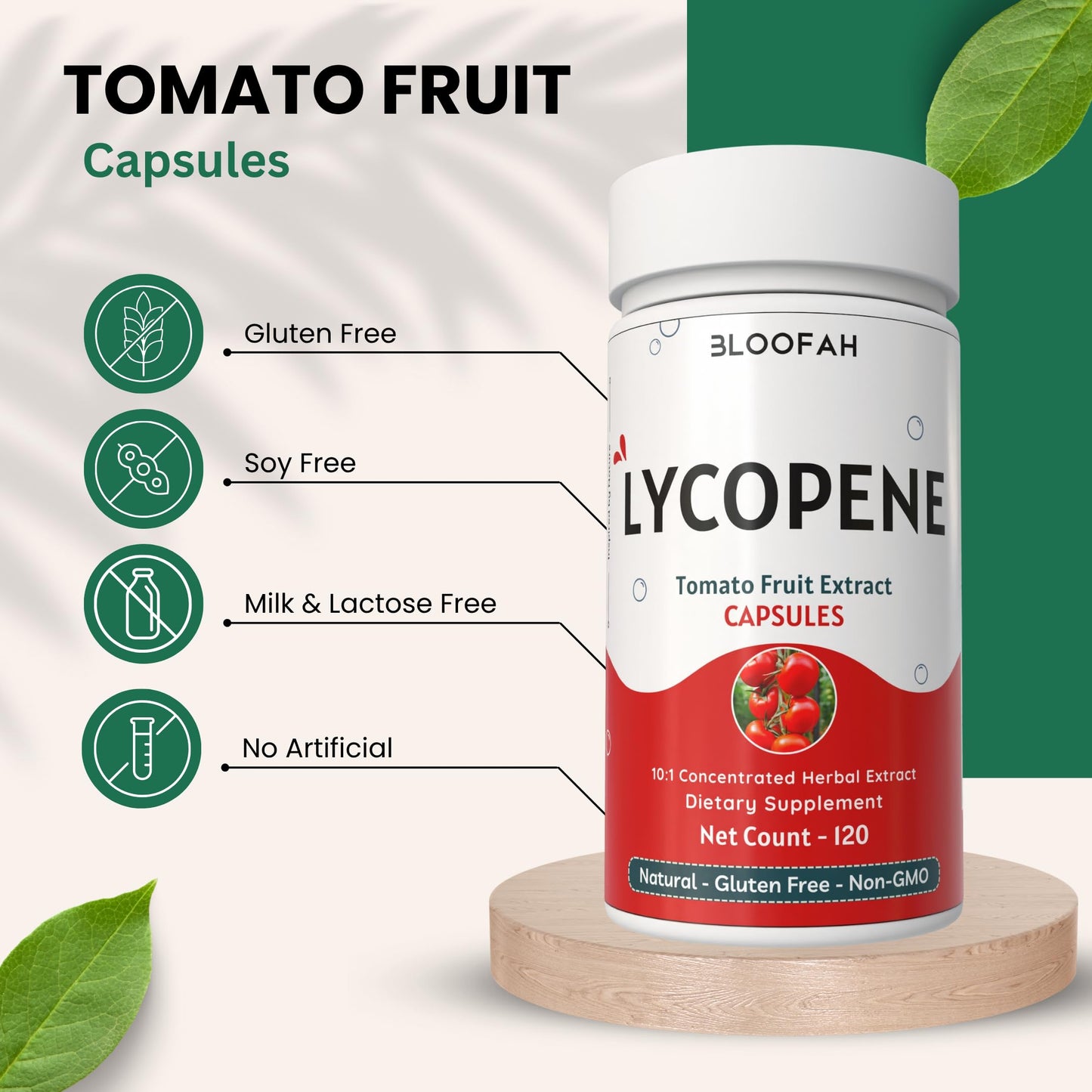 Bloofah 500mg Lycopene Tomato Extract 10:1 Capsules - 120 Count | Non-GMO & Gluten Free