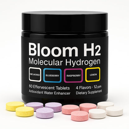 Bloom H2 Tabs – Hydrogen Water Tablets with Magnesium (12 ppm) – 60 Count, 4 Flavors