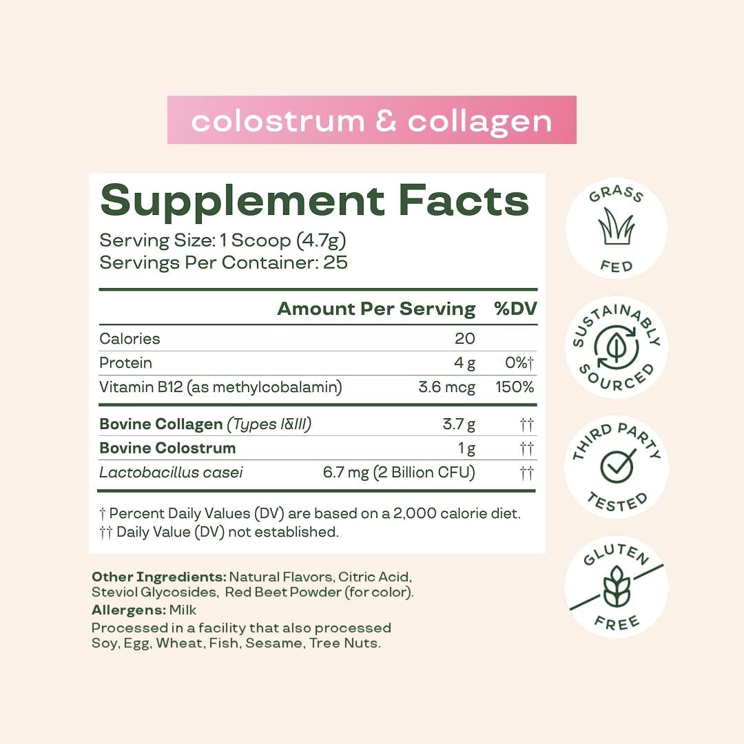 Bloom Nutrition Colostrum Powder with Vitamin B-12 – Gut Health & Immunity (Strawberry, 25 Servings)