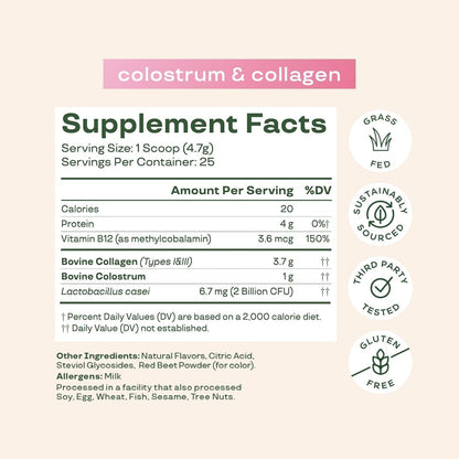 Bloom Nutrition Colostrum Powder with Vitamin B-12 – Gut Health & Immunity (Strawberry, 25 Servings)