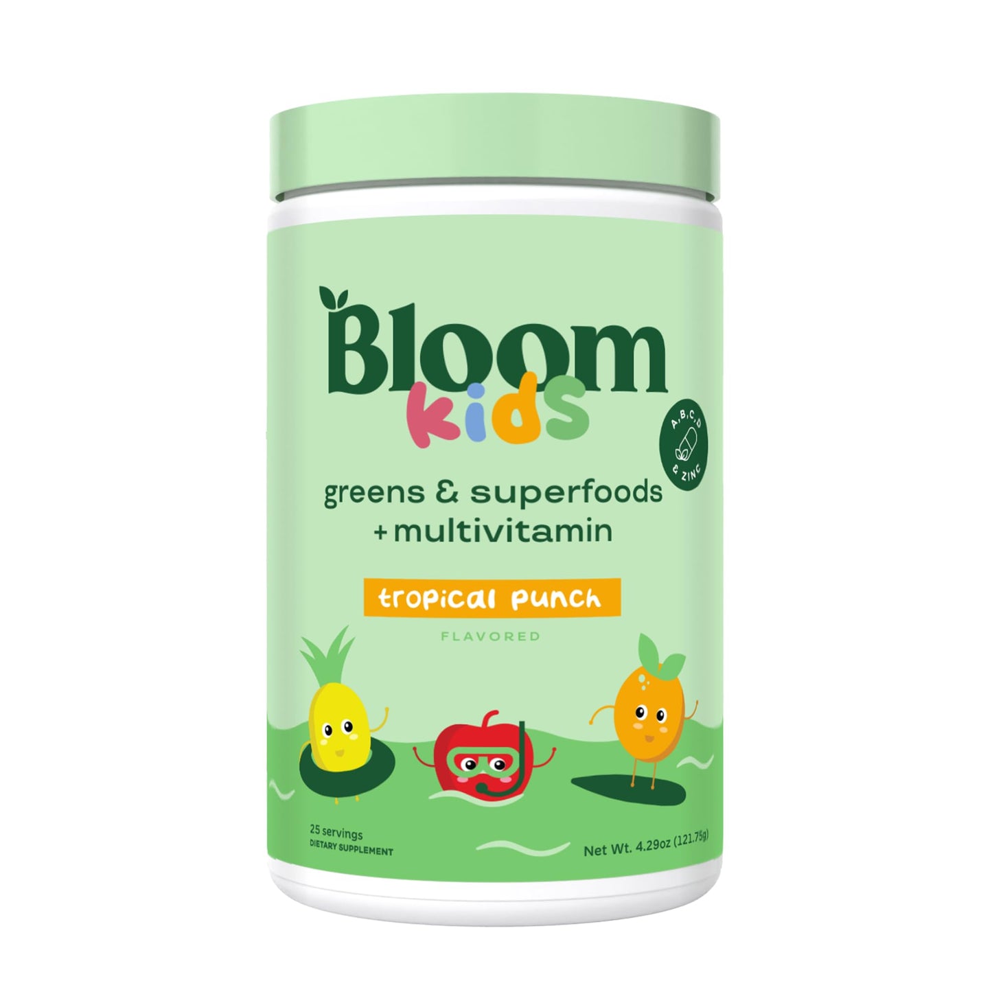 Bloom Nutrition Kids Greens Powder – Digestive Enzymes & Probiotics for Gut Health (Tropical Punch, 25 Servings)