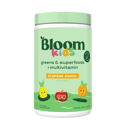 Bloom Nutrition Kids Greens Powder – Digestive Enzymes & Probiotics for Gut Health (Tropical Punch, 25 Servings)