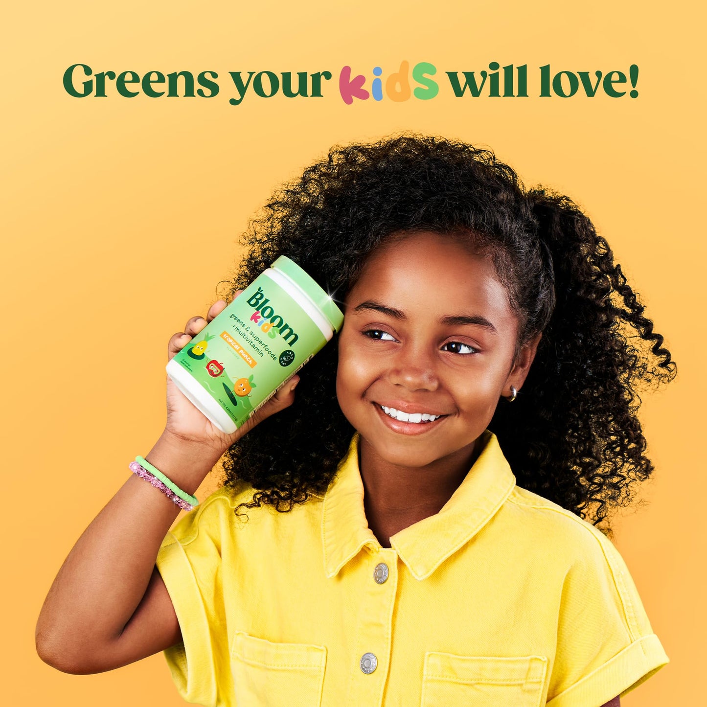 Bloom Nutrition Kids Greens Powder – Digestive Enzymes & Probiotics for Gut Health (Tropical Punch, 25 Servings)