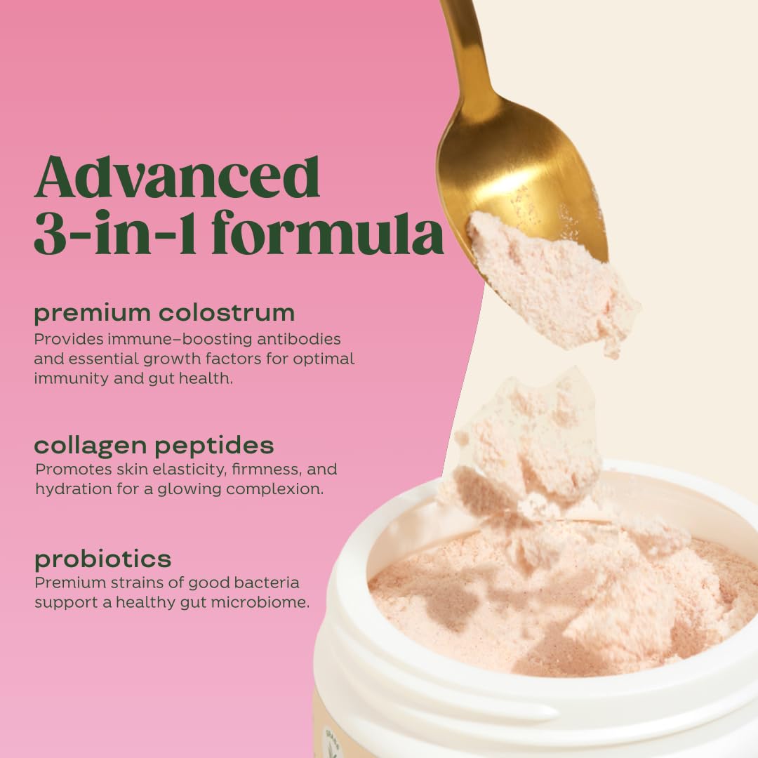 Bloom Nutrition Colostrum Powder with Vitamin B-12 – Gut Health & Immunity (Strawberry, 25 Servings)