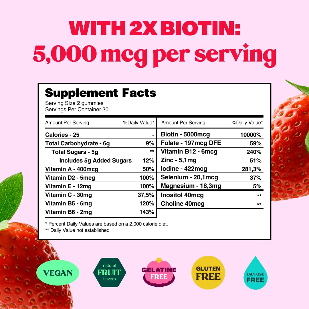 Bloom Robbins 60 Hair Gummies – Faster Hair Growth Vitamins for Women, 5000 mcg Biotin