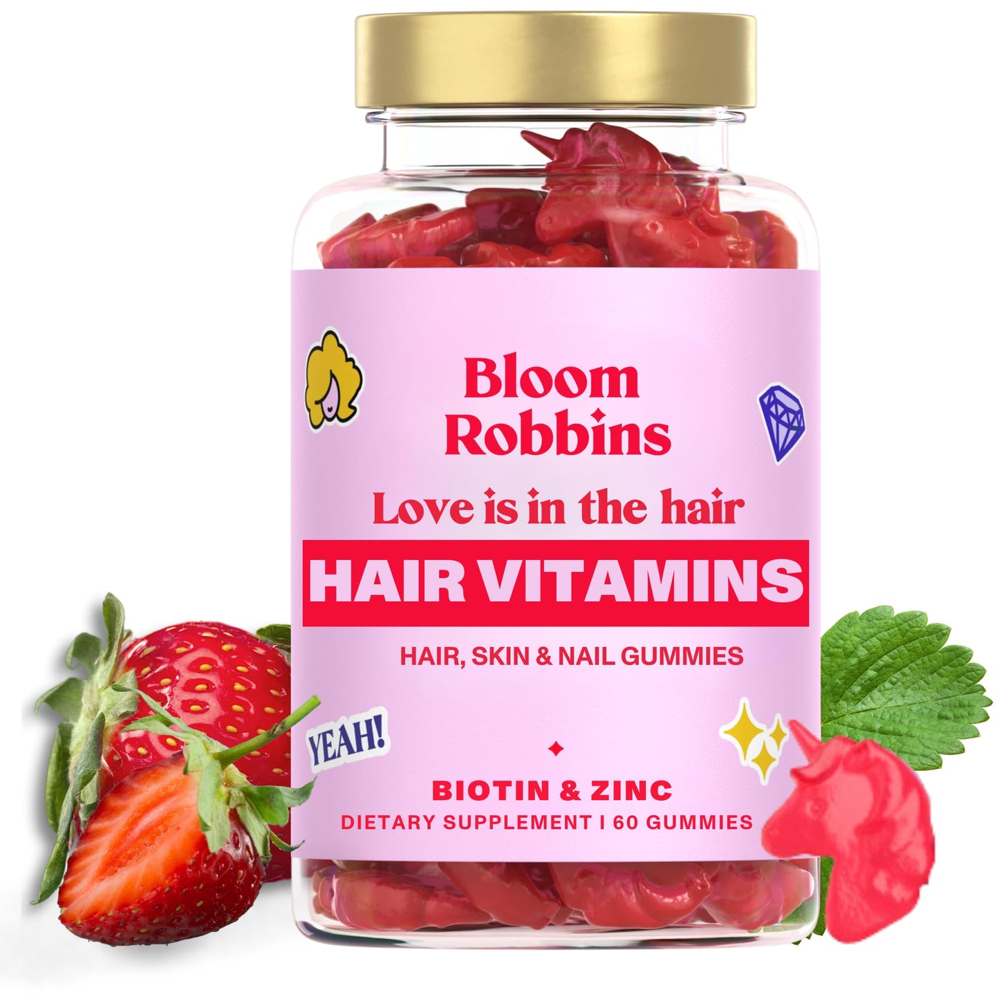 Bloom Robbins 60 Hair Gummies – Faster Hair Growth Vitamins for Women, 5000 mcg Biotin
