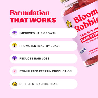 Bloom Robbins 60 Hair Gummies – Faster Hair Growth Vitamins for Women, 5000 mcg Biotin