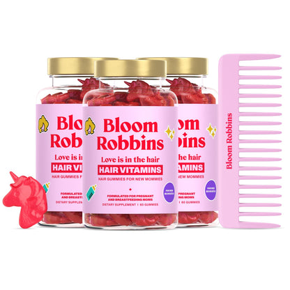 Bloom Robbins Hair Gummy Prenatal Vitamins – Pregnancy Hair Support with Folic Acid & Vitamin B6 (60 Gummies, 3-Pack)