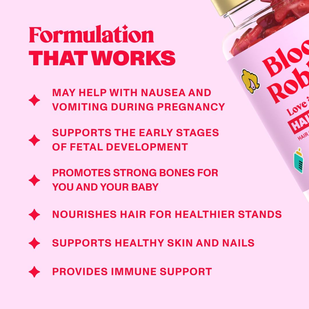 Bloom Robbins Hair Gummy Prenatal Vitamins for Women – 60 Prenatal Hair Gummies with Folic Acid & Vitamin B6