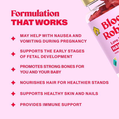Bloom Robbins Hair Gummy Prenatal Vitamins for Women – 60 Prenatal Hair Gummies with Folic Acid & Vitamin B6