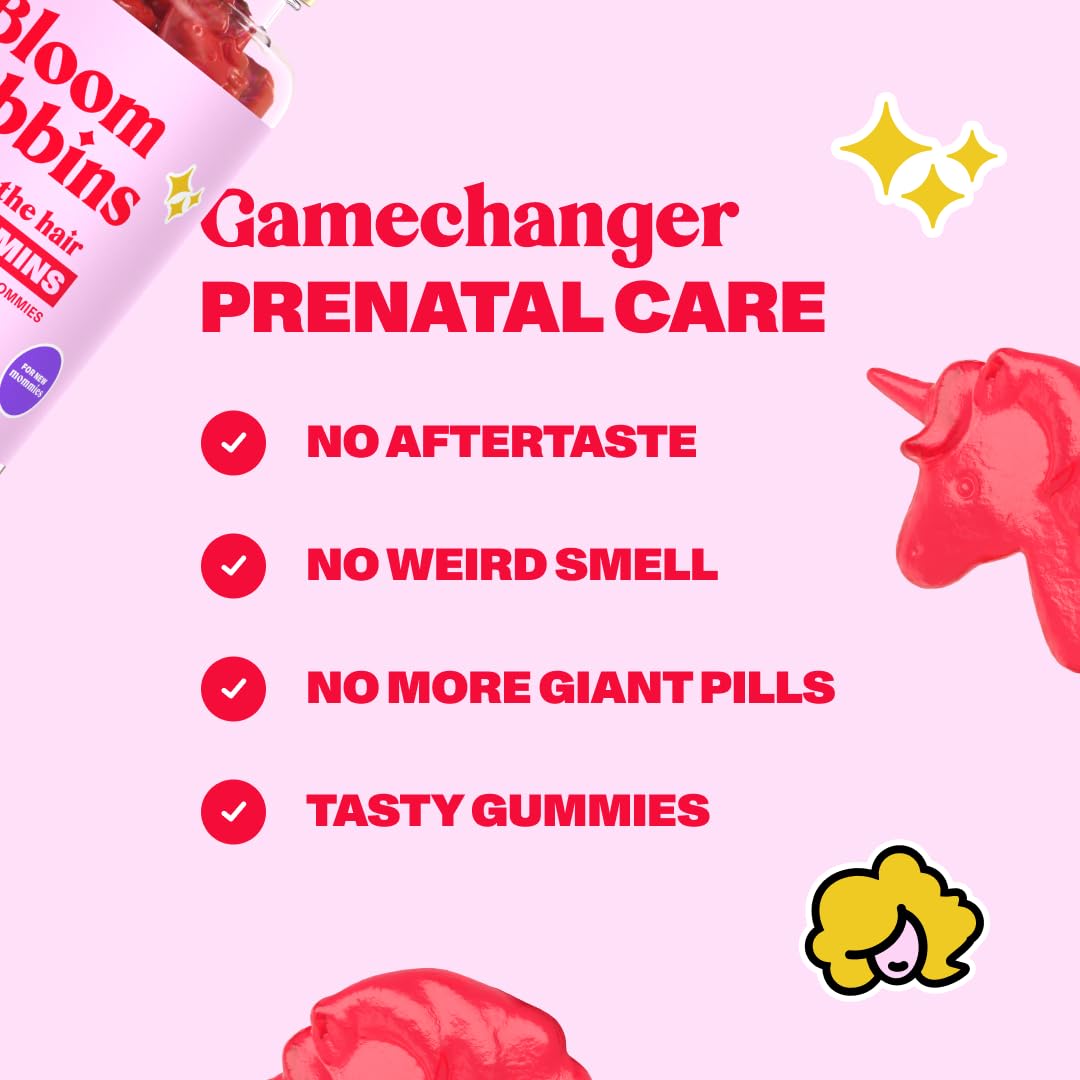Bloom Robbins Hair Gummy Prenatal Vitamins for Women – 60 Prenatal Hair Gummies with Folic Acid & Vitamin B6