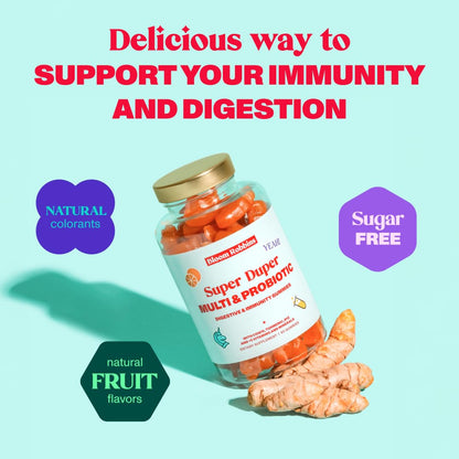 Bloom Robbins Probiotic Gummies – Fiber & Digestive Health with Turmeric Root Extract (Vegan, Non-GMO)