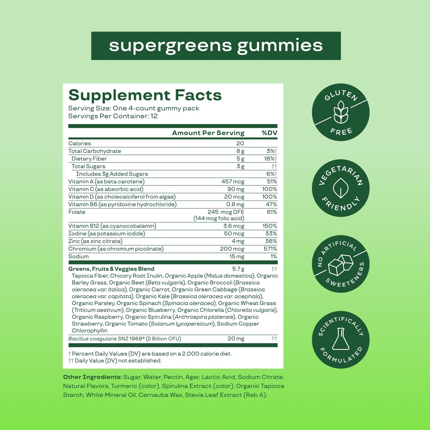 Bloom Super Greens Gummies - Strawberry Kiwi Digestive Support & Fiber