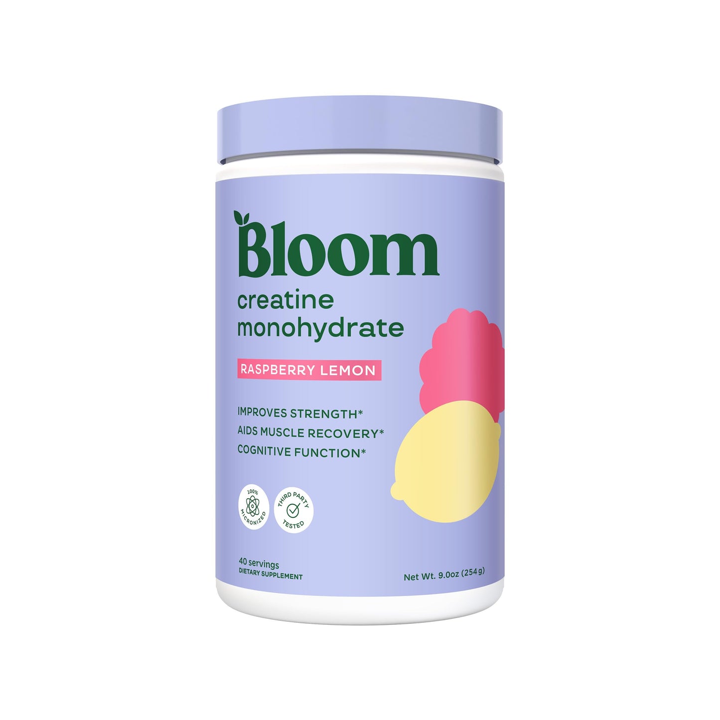 Bloom Nutrition Creatine Monohydrate Powder – 5g Micronized, Raspberry Lemon, Gluten Free