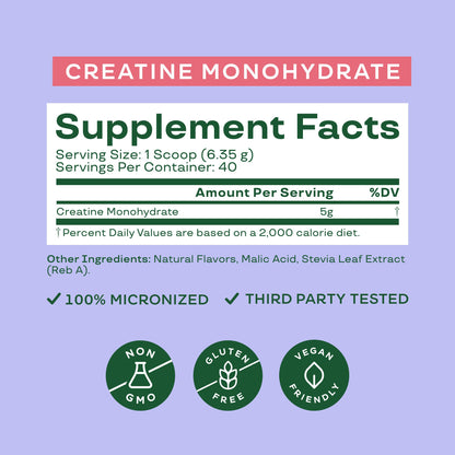 Bloom Nutrition Creatine Monohydrate Powder – 5g Micronized, Raspberry Lemon, Gluten Free