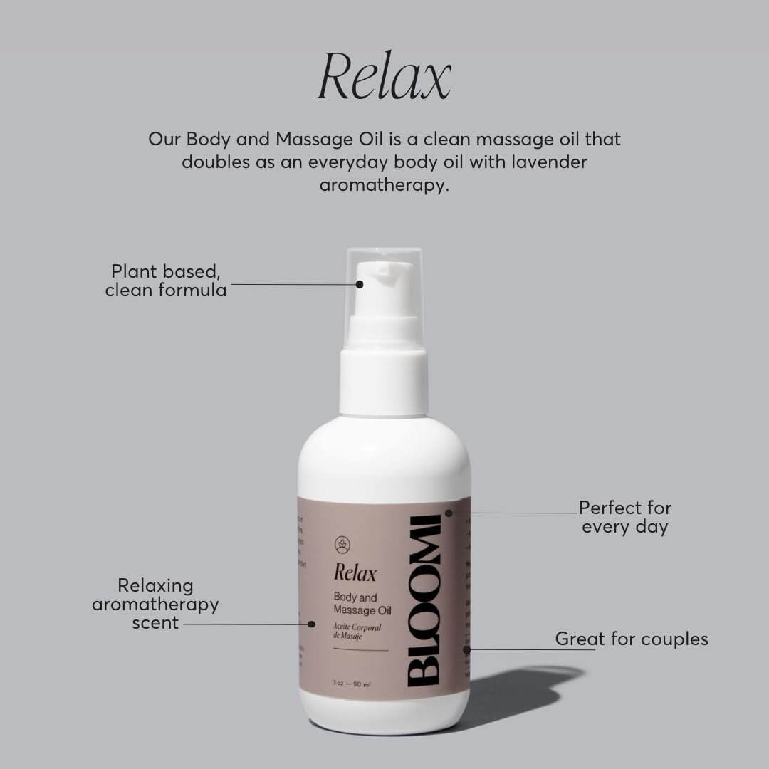 Bloomi Relax Body & Massage Oil, 3oz (1) – Calming Lavender for Relaxation, Stress Relief, Skin Hydration & Moisturizing Therapy