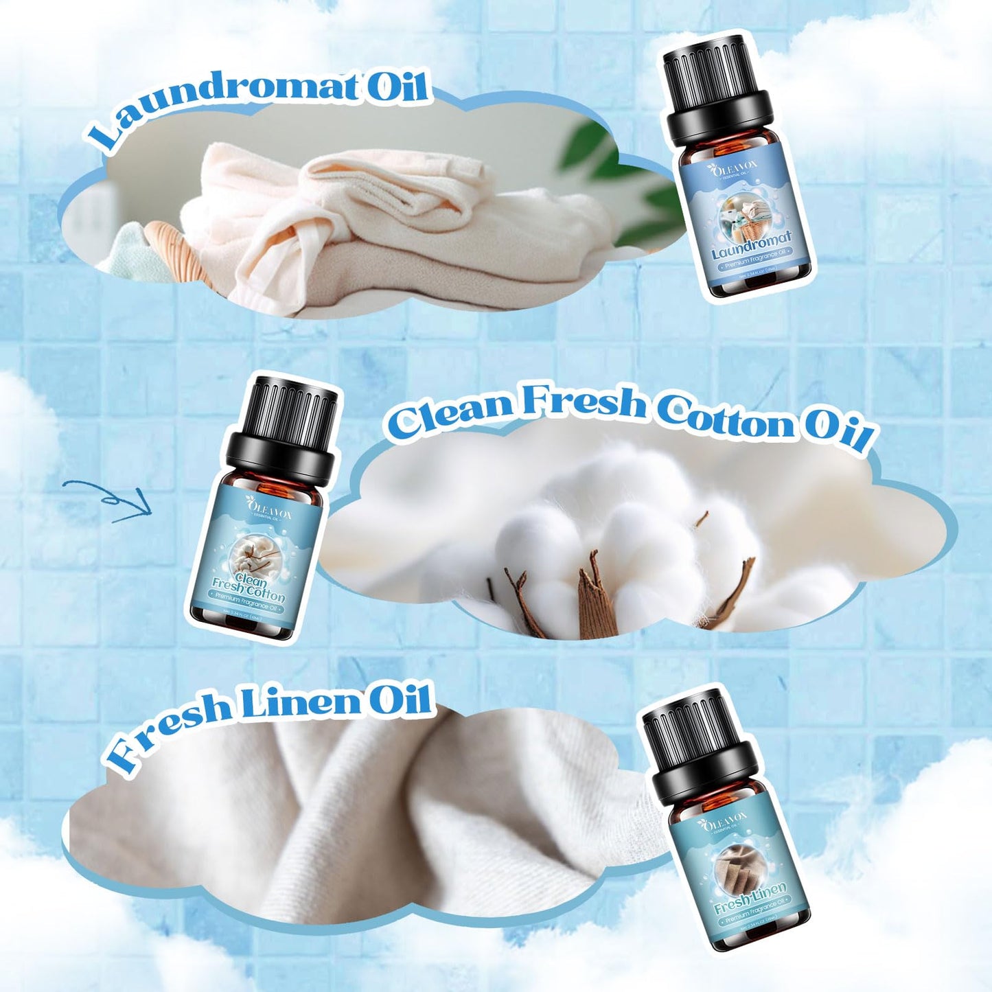 Clean Essential Oils for Laundry & Home Diffuser | Fresh Linen, Fresh Cotton
