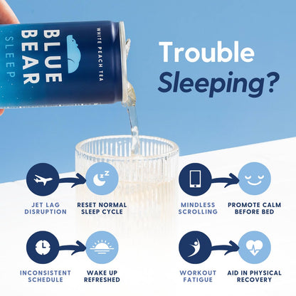 Blue Bear Melatonin Sleep Drink – White Peach Tea with 5 mg Melatonin, Caffeine-Free, Zero Sugar, 8.4 fl oz (12-Pack)