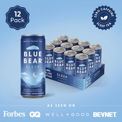 Blue Bear Melatonin Sleep Drink – White Peach Tea with 5 mg Melatonin, Caffeine-Free, Zero Sugar, 8.4 fl oz (12-Pack)