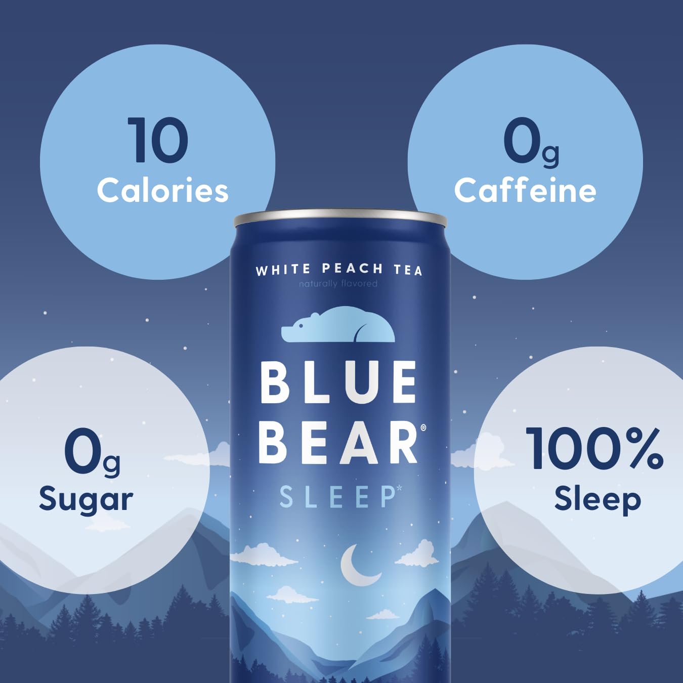 Blue Bear Melatonin Sleep Drink – White Peach Tea with 5 mg Melatonin, Caffeine-Free, Zero Sugar, 8.4 fl oz (12-Pack)