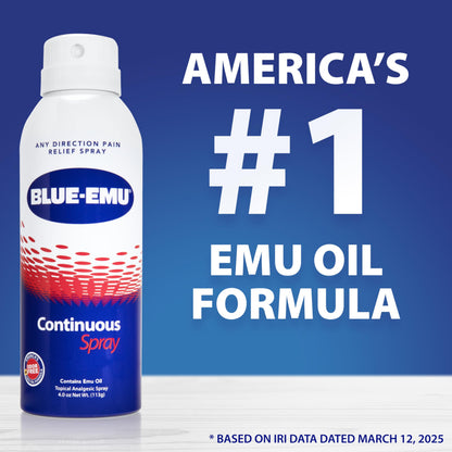 Blue-EMU Continuous Pain Relief Spray – Fast-Acting Joint & Muscle Relief, 4 oz