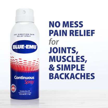 Blue-EMU Continuous Pain Relief Spray – Fast-Acting Joint & Muscle Relief, 4 oz