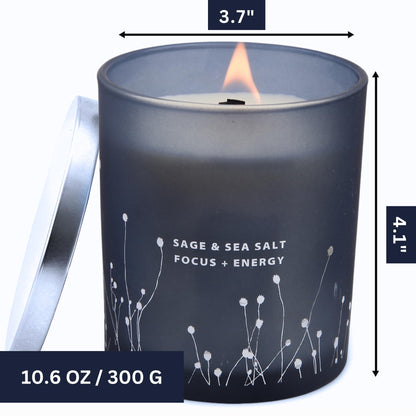 White Sage Sea Salt Wood Wick Soy Candle 10.6 oz | Aromatherapy & Cleansing