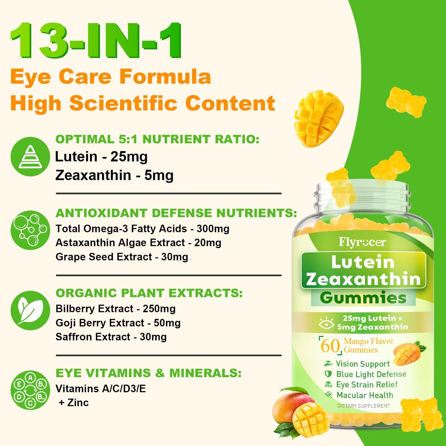 Sugar Free Lutein Gummies 25mg – Eye Health, 60 Count (Vegan)