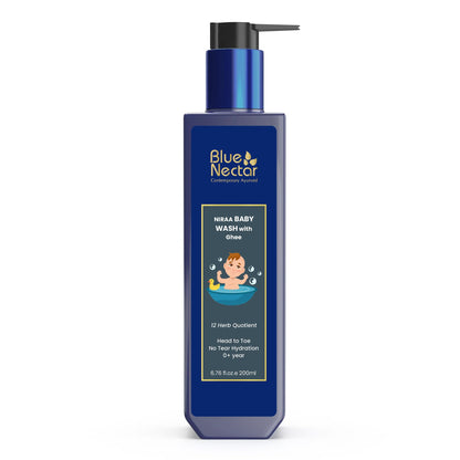 Blue Nectar Baby Wash with Organic Ghee – Gentle Tear-Free Bath for Babies & Kids (6.76 Fl Oz, 9 Herbs)