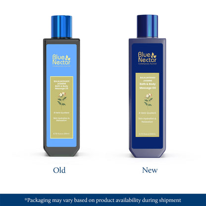 Blue Nectar Sensuous Jasmine Body Massage Oil – Relaxing Ayurvedic Massage Oil with Essential Oils (6.76 fl oz, 8 herbs)