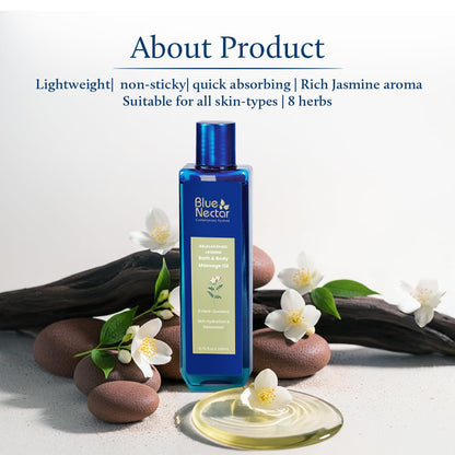 Blue Nectar Jasmine Massage Oil – 3.4 oz, 8 Herbs, 100% Natural