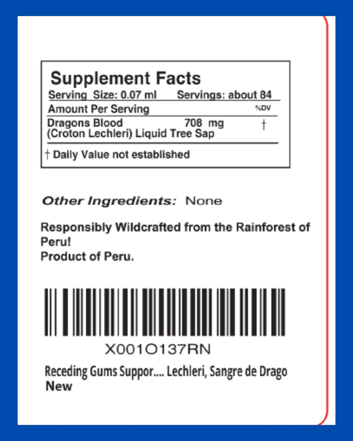 Blue Organix Dragon's Blood Gum Support – 2 oz Sangre de Grado (Croton Lechleri) – 1 Bottle