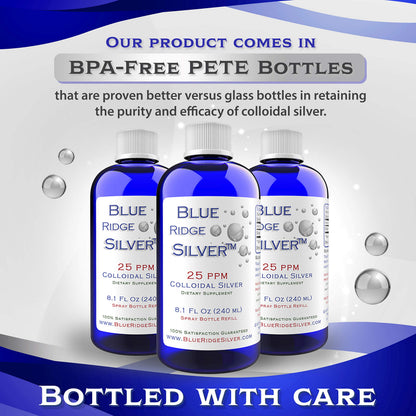 Blue Ridge Silver 25 ppm 8 oz Colloidal Silver Natural Immune Support Health Supplement