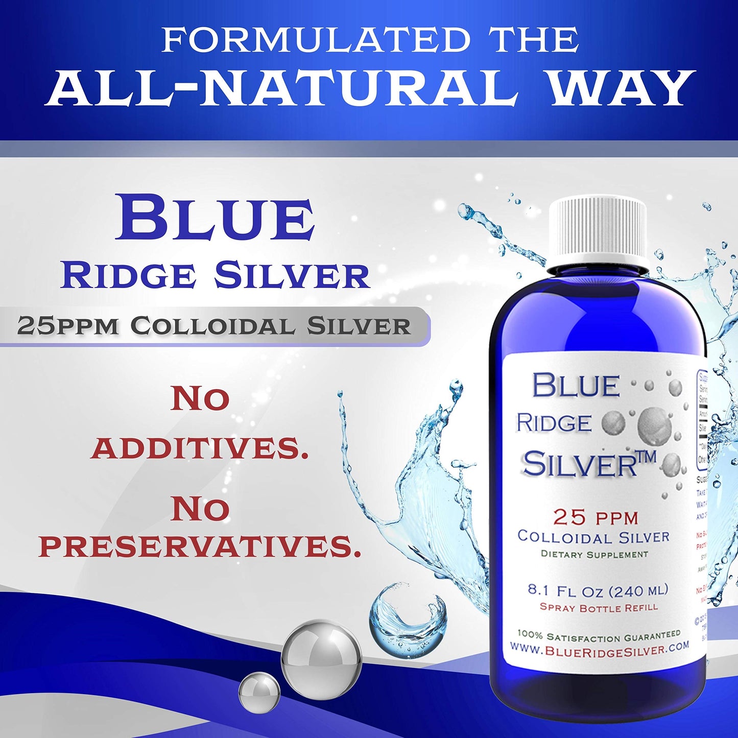 Blue Ridge Silver 25 ppm 8 oz Colloidal Silver Natural Immune Support Health Supplement