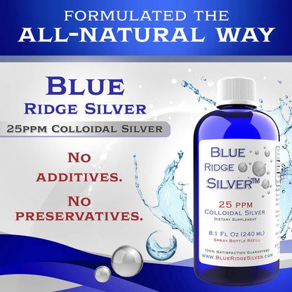 Blue Ridge Silver 25 ppm 8 oz Colloidal Silver Natural Immune Support Health Supplement