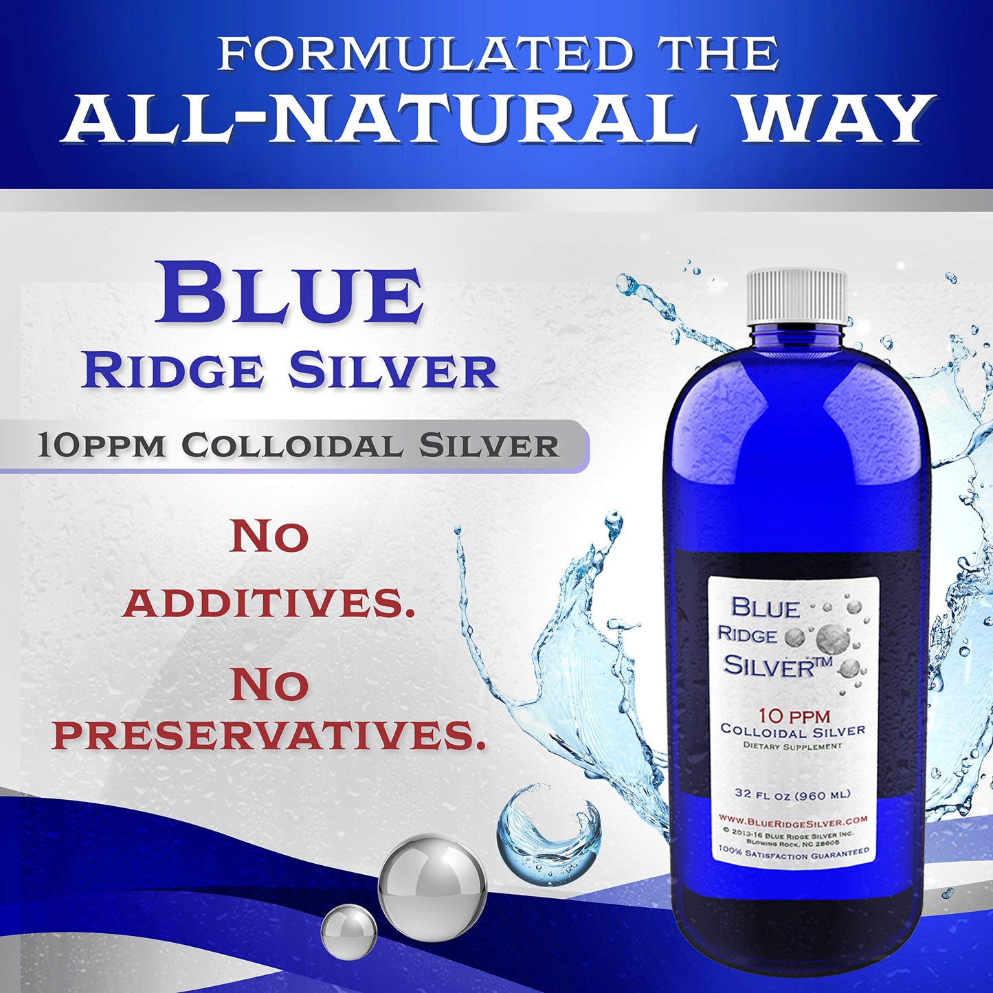 Blue Ridge Silver Colloidal Silver 32 oz 10 ppm - Immune Support