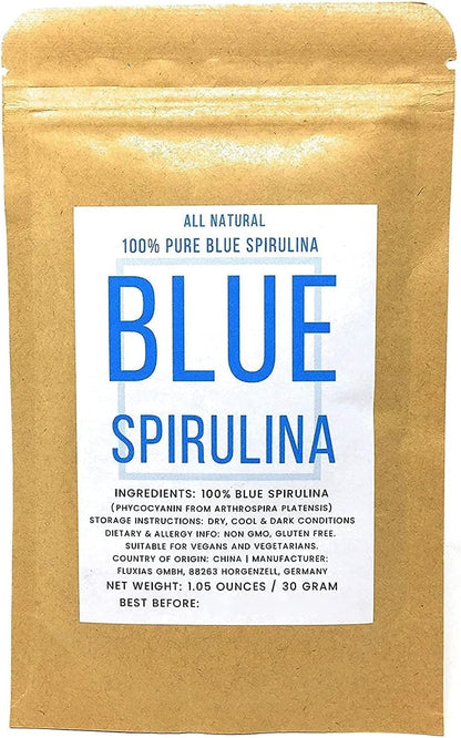 Blue Spirulina Powder - 100% Pure Phycocyanin - Deep Blue Food Coloring - Arthrospira Platensis - Net Weight 1.05oz/30g