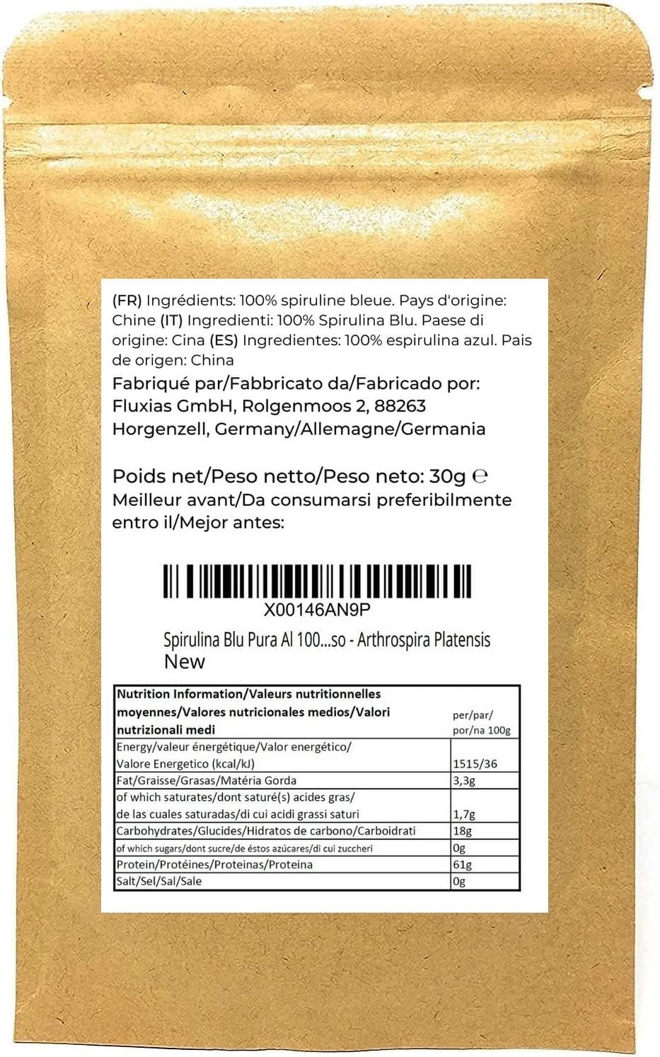 Blue Spirulina Powder - 100% Pure Phycocyanin - Deep Blue Food Coloring - Arthrospira Platensis - Net Weight 1.05oz/30g