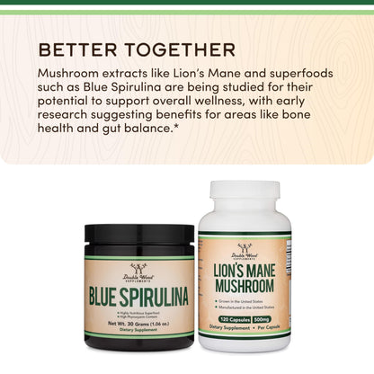 Blue Spirulina Powder - 35% Phycocyanin | Double Wood (One Month Supply)