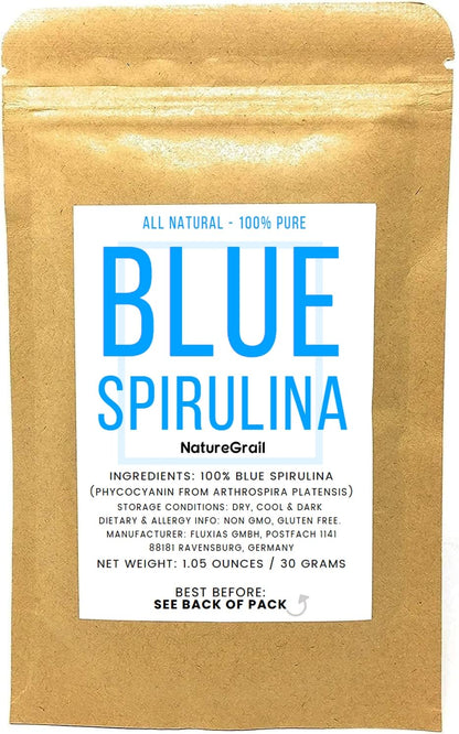 Blue Spirulina Powder - 100% Pure Phycocyanin - Deep Blue Food Coloring - Arthrospira Platensis - Net Weight 1.05oz/30g